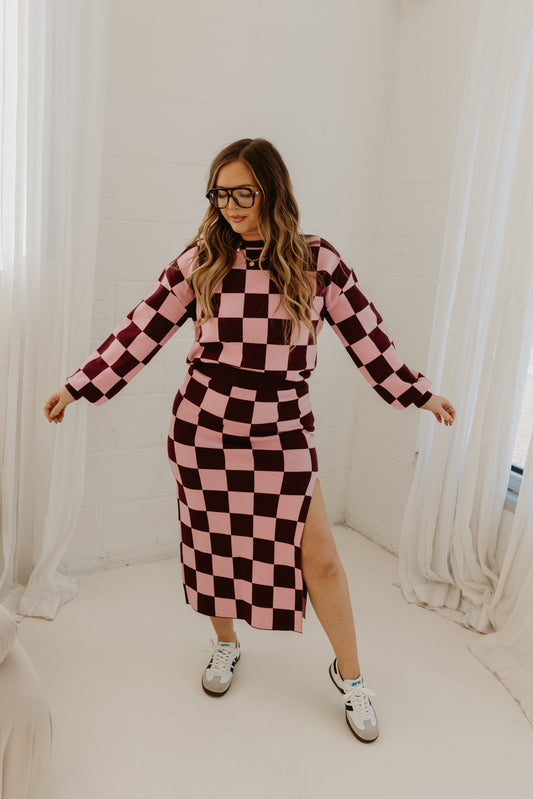 Checkered Sweater Skirt Set