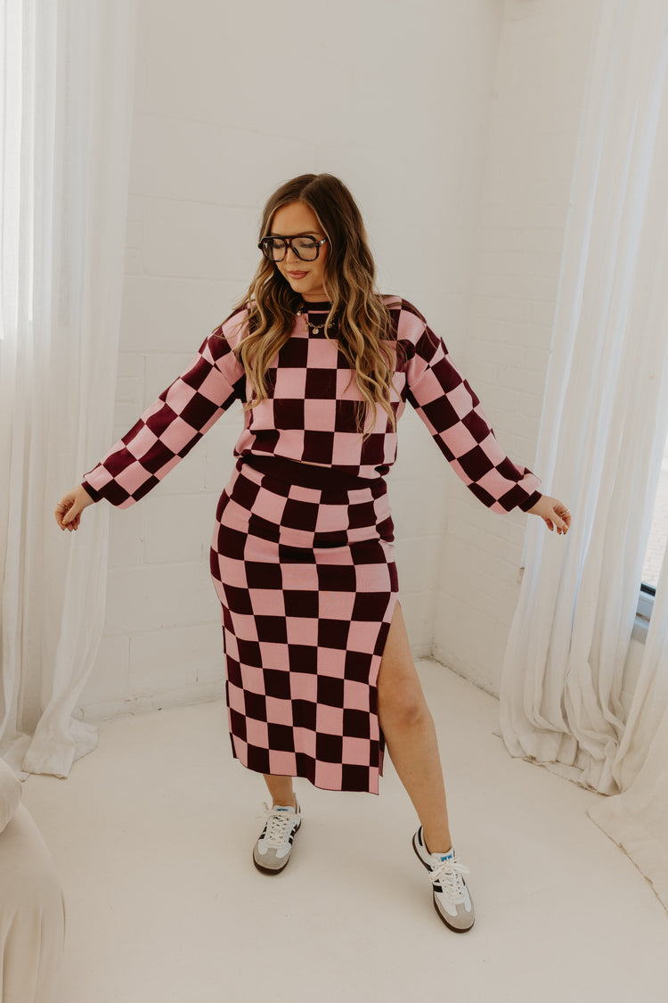 Checkered Sweater Skirt Set