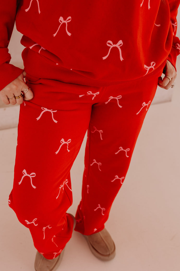 Red Bow Sweatpants- (open hem)