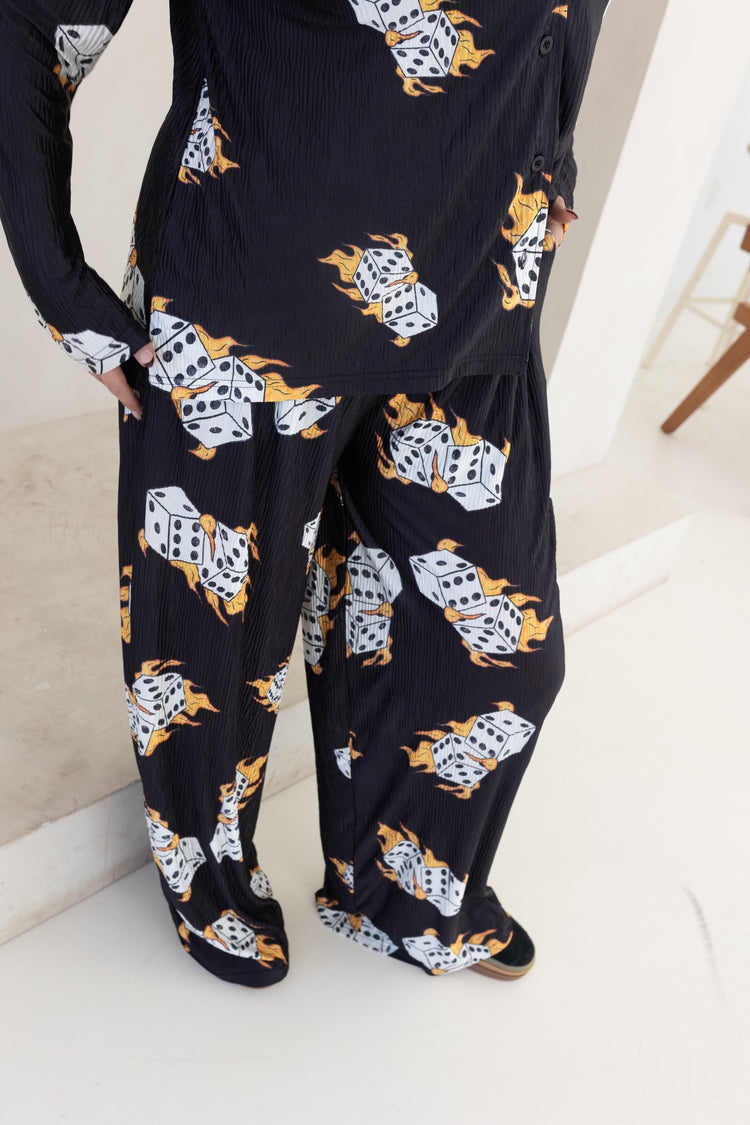 FLAMING DICE WIDE LEG PANTS