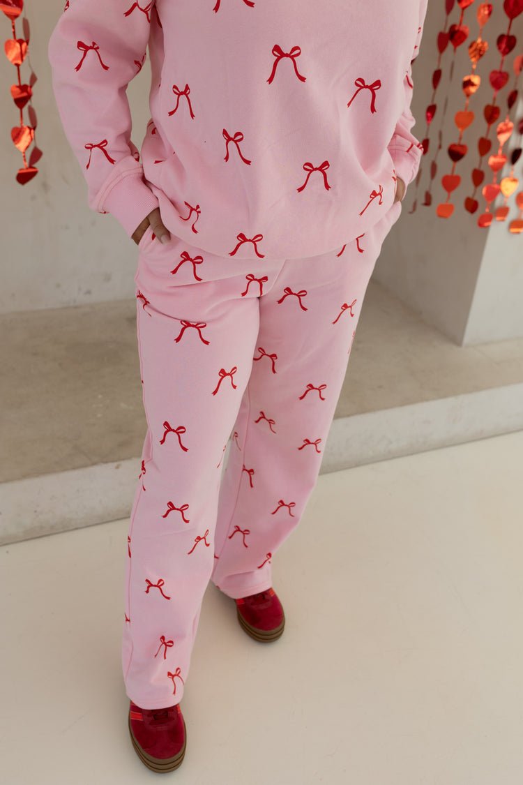 Pink Bow Sweatpants (open hem)