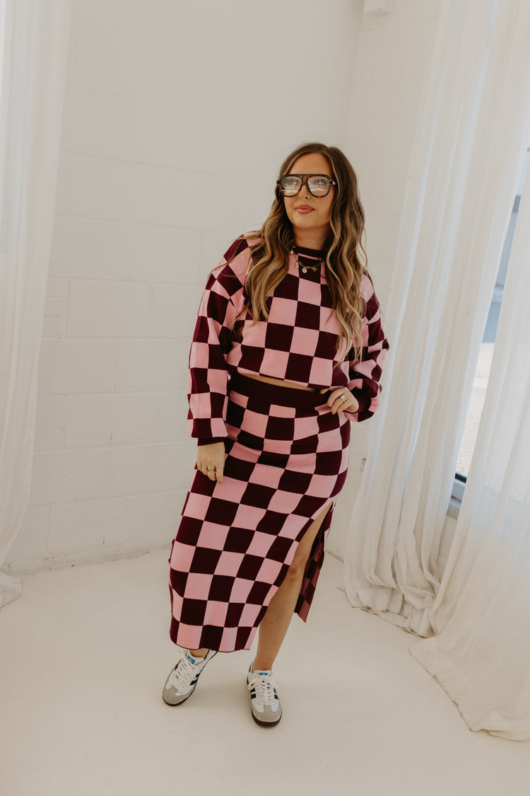 Checkered Sweater Skirt Set