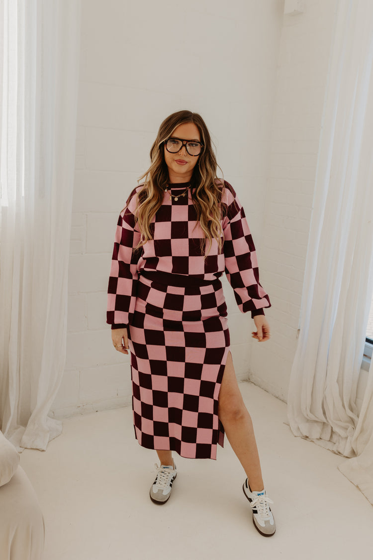 Checkered Sweater Skirt Set