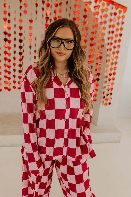 Burgnandy & Pink Checkmate TOP