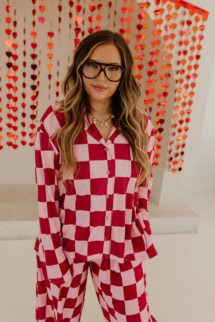 Burgnandy & Pink Checkmate TOP