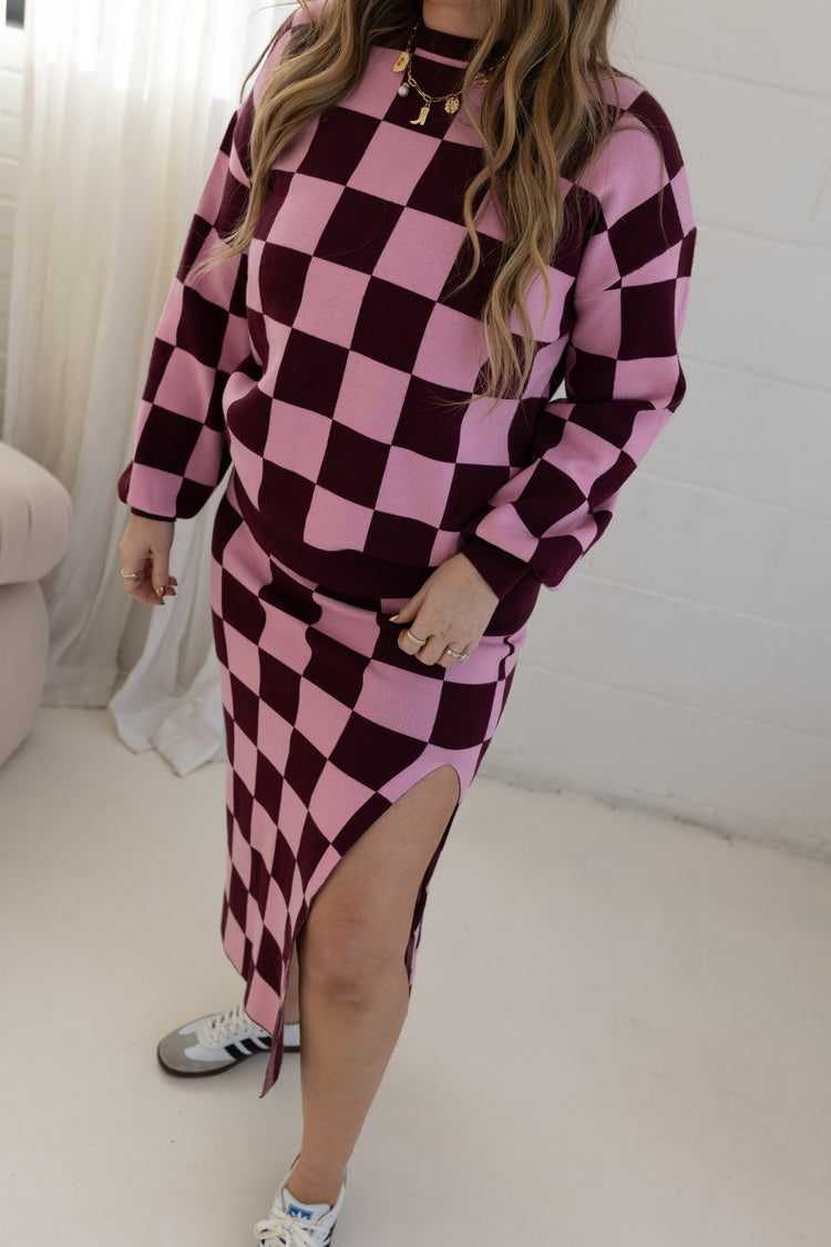 Checkered Sweater Skirt Set