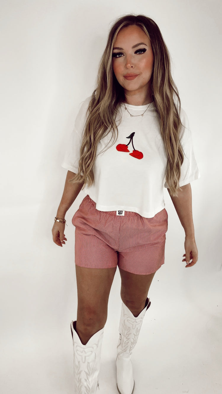 COWGIRL HAT CHERRY CROP TEE