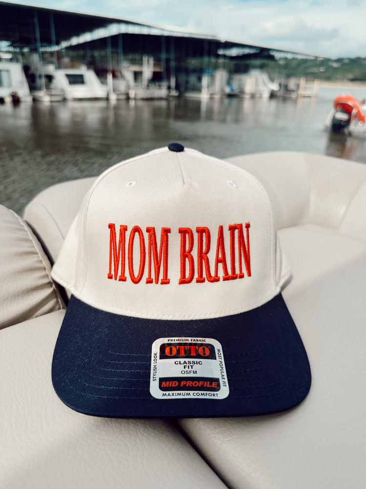 Mom Brain hat (red, navy, natural)