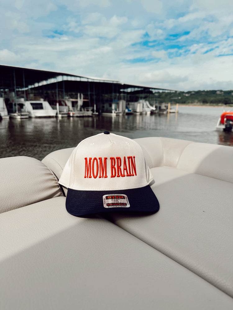 Mom Brain hat (red, navy, natural)