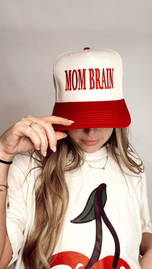 MOM BRAIN RED & KHAKI CAP